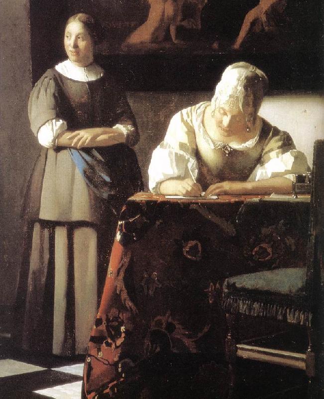 VERMEER VAN DELFT, Jan Lady Writing a Letter with Her Maid (detail)  ert oil painting image
